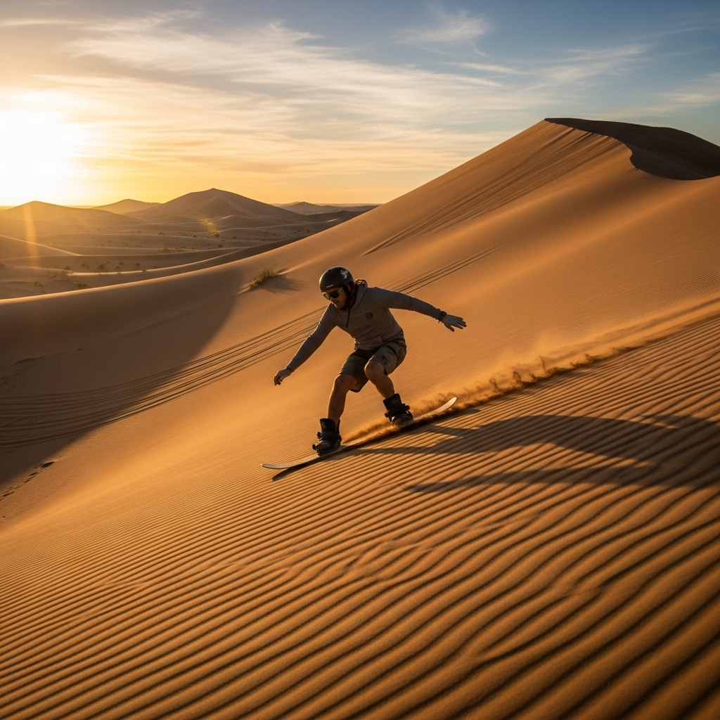 Sandboarding down dunes